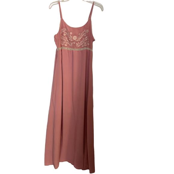 Esley  Embroidered Rayon Pink Strappy Large Women's Spring Maxi Dress NWOT - Picture 1 of 8